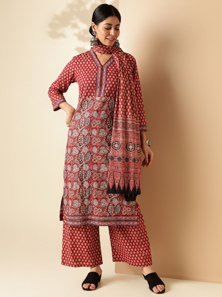     			Vbuyz Cotton Printed Kurti With Pants Women's Stitched Salwar Suit - Red ( Pack of 1 )