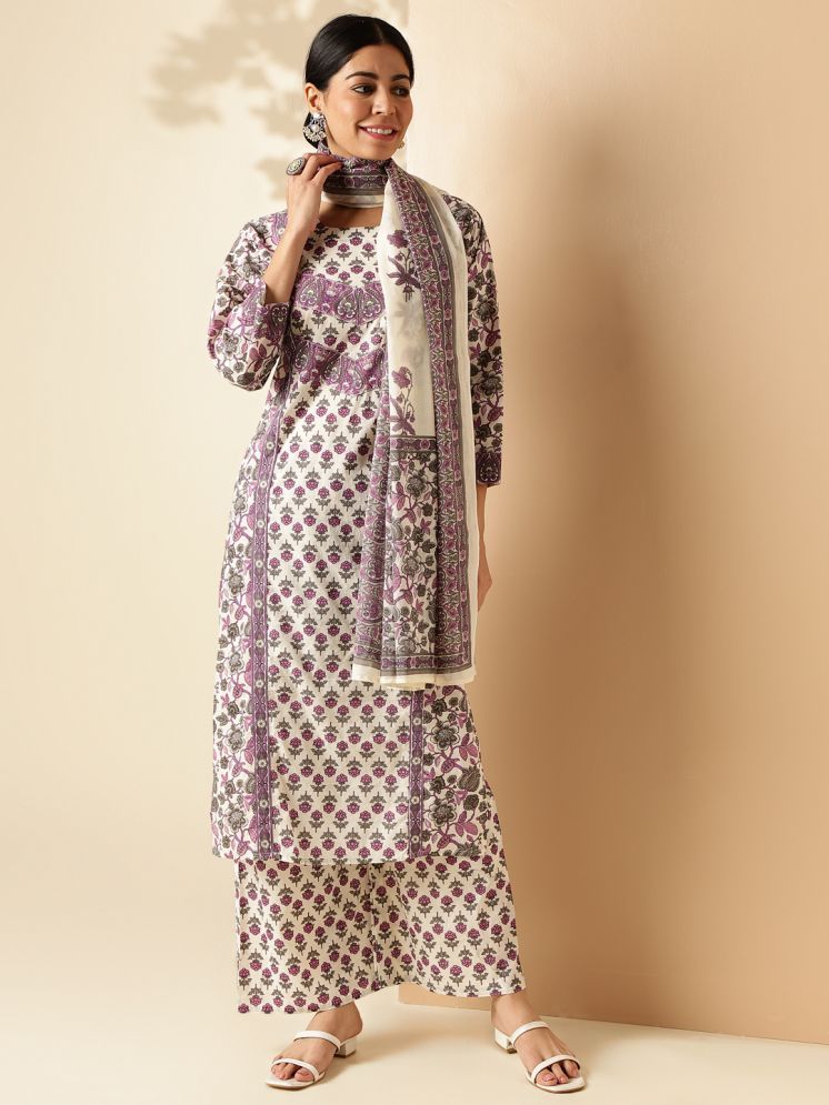     			Vbuyz Cotton Printed Kurti With Palazzo Women's Stitched Salwar Suit - Purple ( Pack of 1 )