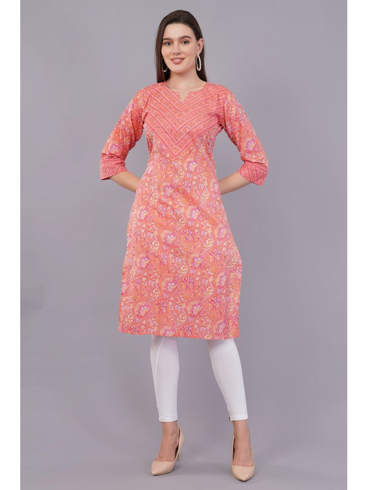     			Vbuyz Cotton Printed Straight Women's Kurti - Orange ( Pack of 1 )