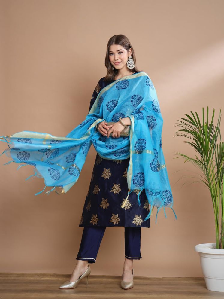     			VredeVogel Cotton Silk Embroidered Kurti With Pants Women's Stitched Salwar Suit - Blue ( Pack of 1 )