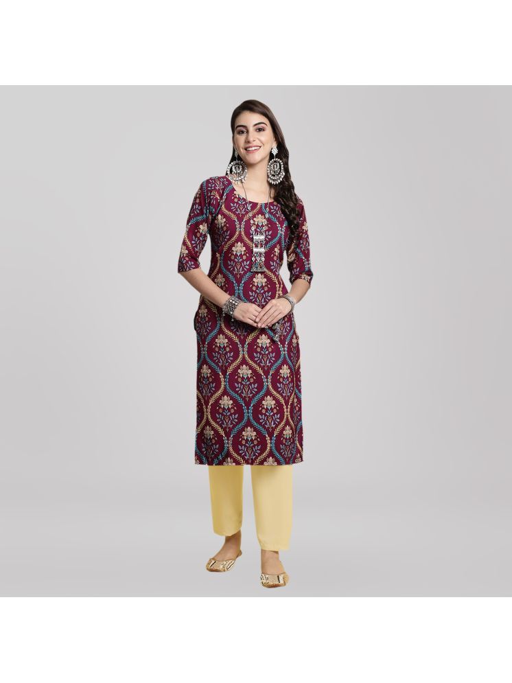     			1 Stop Fashion Crepe Printed Kurti With Pants Women's Stitched Salwar Suit - Maroon ( Pack of 1 )