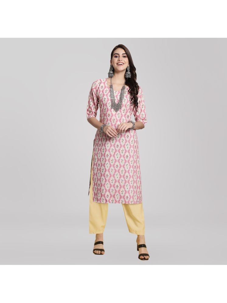     			1 Stop Fashion Crepe Printed Kurti With Pants Women's Stitched Salwar Suit - Pink ( Pack of 1 )