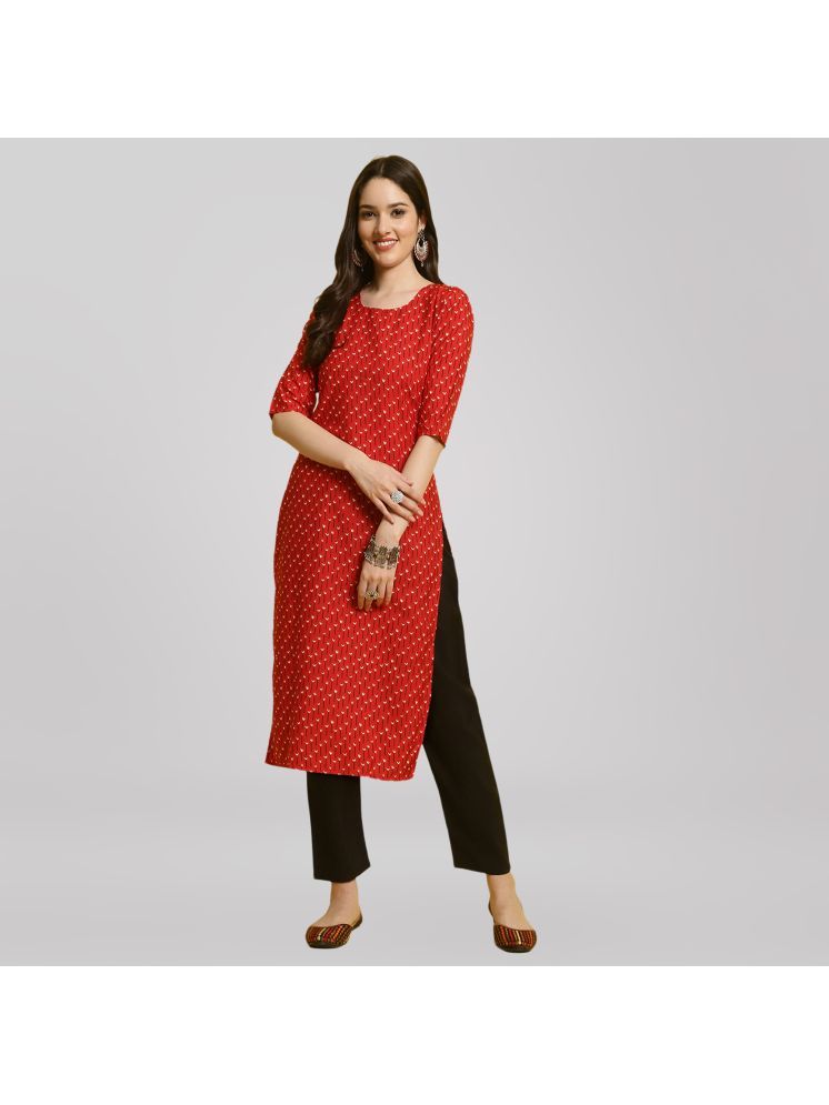     			1 Stop Fashion Crepe Printed Kurti With Pants Women's Stitched Salwar Suit - Red ( Pack of 1 )