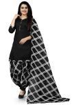 Rajnandini Cotton Blend Printed Kurti With Patiala Women's Stitched Salwar Suit - Black ( Pack of 1 )