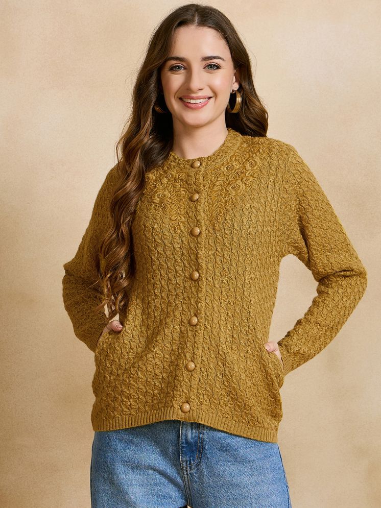     			Clapton Pure Wool Round Neck Women's Buttoned Cardigans - Gold ( )