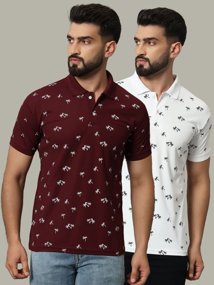     			DENNIN Cotton Blend Regular Fit Printed Half Sleeves Men's Polo T Shirt - Wine ( Pack of 2 )