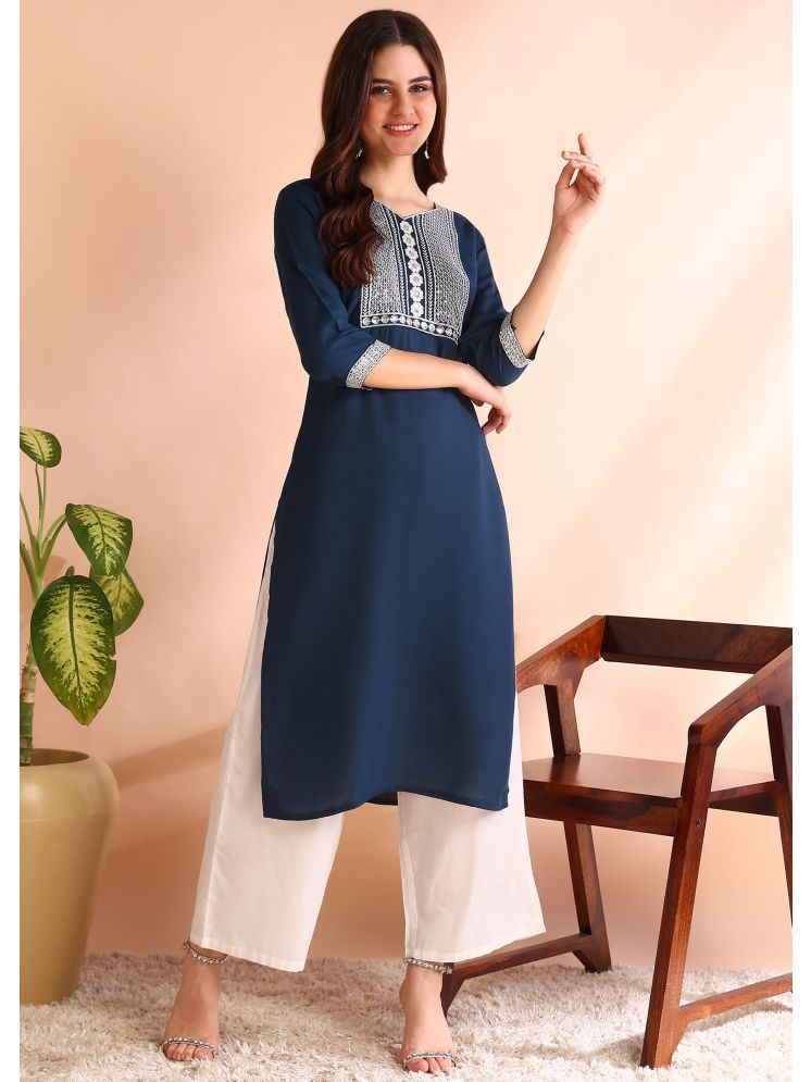     			DSK STUDIO Viscose Embroidered Straight Women's Kurti - Blue ( Pack of 1 )