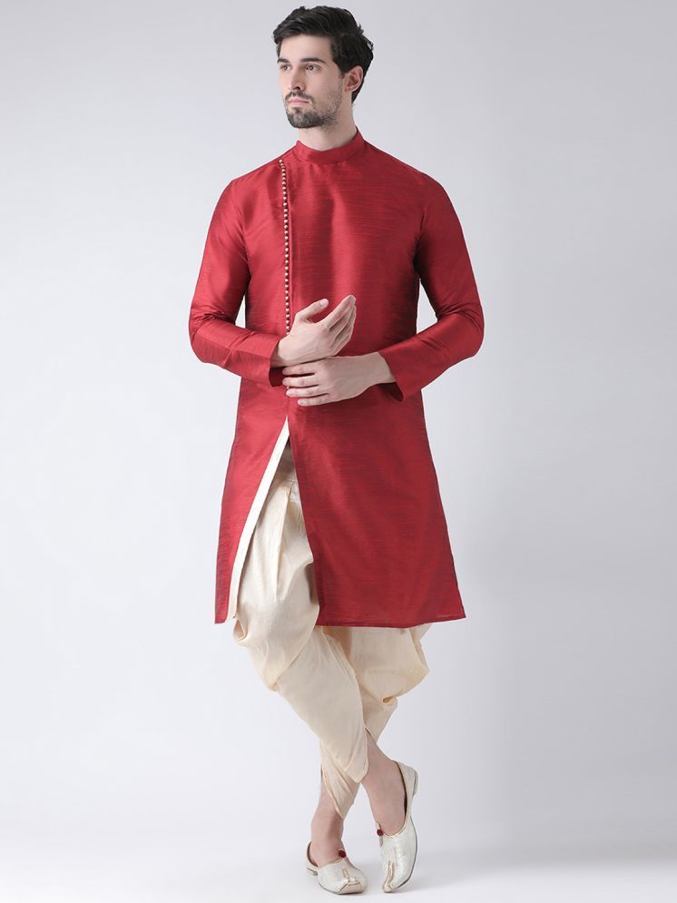     			Deyann Red Silk Regular Fit Men's Dhoti Kurta Set ( Pack of 1 )