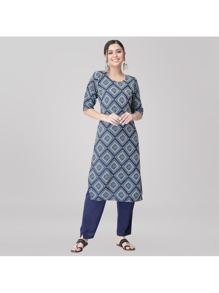     			Ethnic Basket Crepe Printed Kurti With Pants Women's Stitched Salwar Suit - Blue ( Pack of 1 )