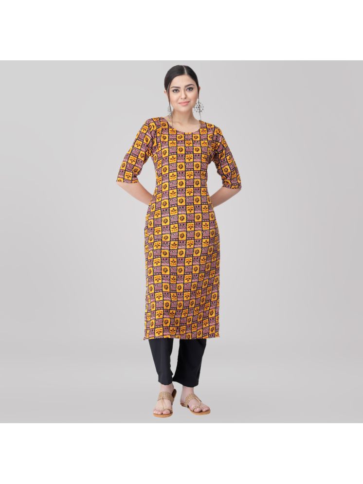     			Ethnic Basket Crepe Printed Kurti With Pants Women's Stitched Salwar Suit - Orange ( Pack of 1 )