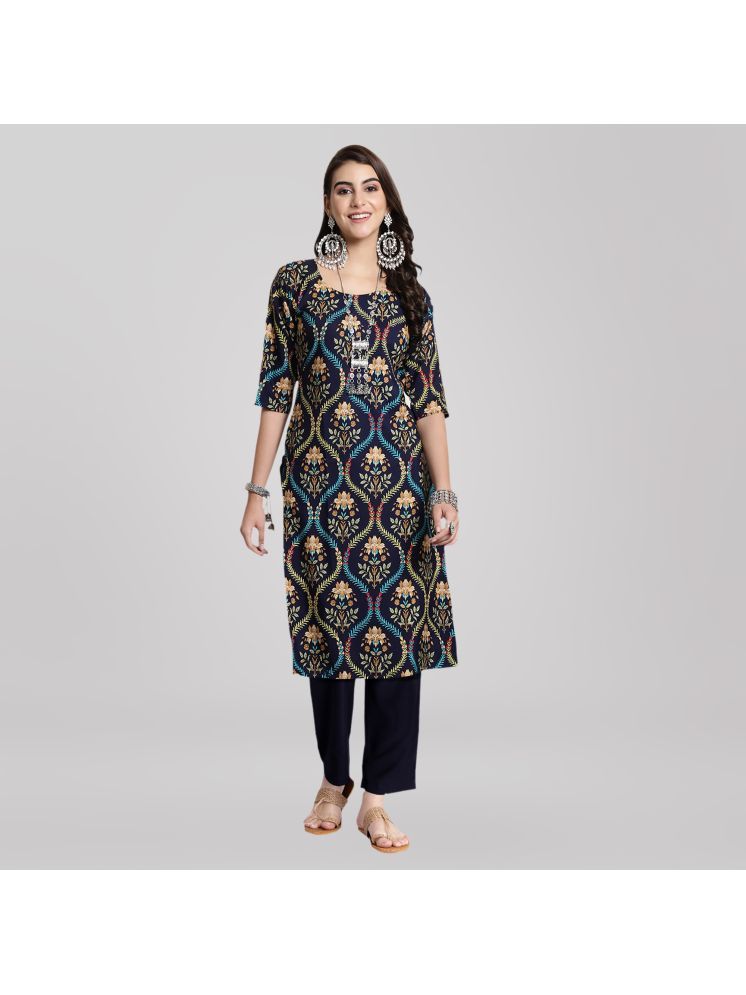     			Ethnic Basket Crepe Printed Kurti With Pants Women's Stitched Salwar Suit - Navy ( Pack of 1 )