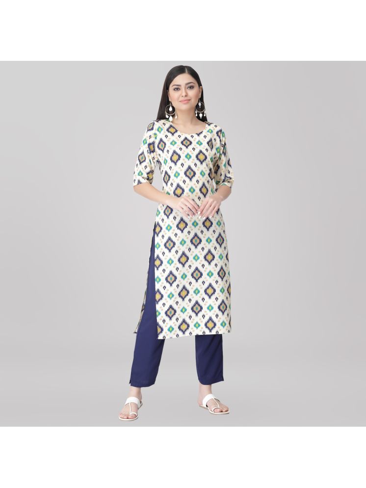     			Ethnic Basket Crepe Printed Kurti With Pants Women's Stitched Salwar Suit - White ( Pack of 1 )