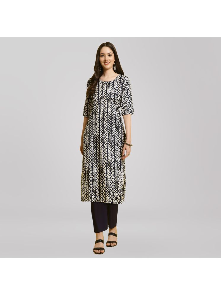     			Ethnic Basket Crepe Printed Kurti With Pants Women's Stitched Salwar Suit - Navy ( Pack of 1 )