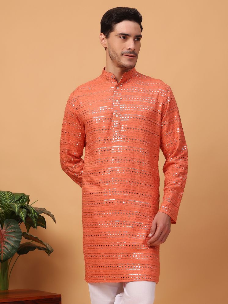     			Hangup Orange Viscose Men's Regular Kurta ( Pack of 1 )