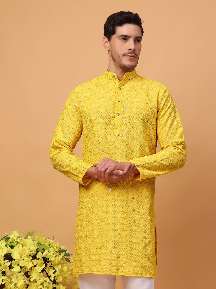     			Hangup Yellow Viscose Men's Regular Kurta ( Pack of 1 )