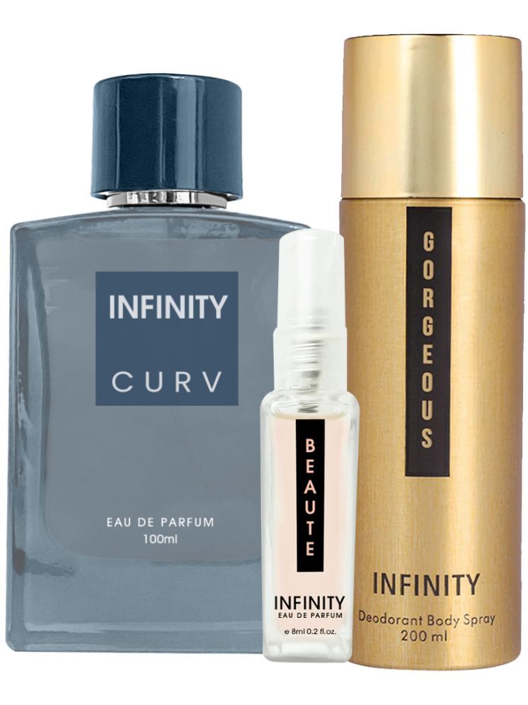     			Infinity Curv EDP Perfume 100ml, Gorgeous Deodorant 200ml, Beaute Pocket Perfume 8ml Pack of 3