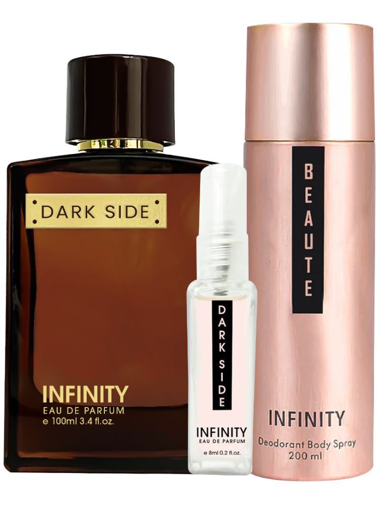     			Infinity Dark Side EDP Perfume 100ml,Beaute Deodorant 200ml,Dark Side Pocket Perfume 8ml Pack of 3