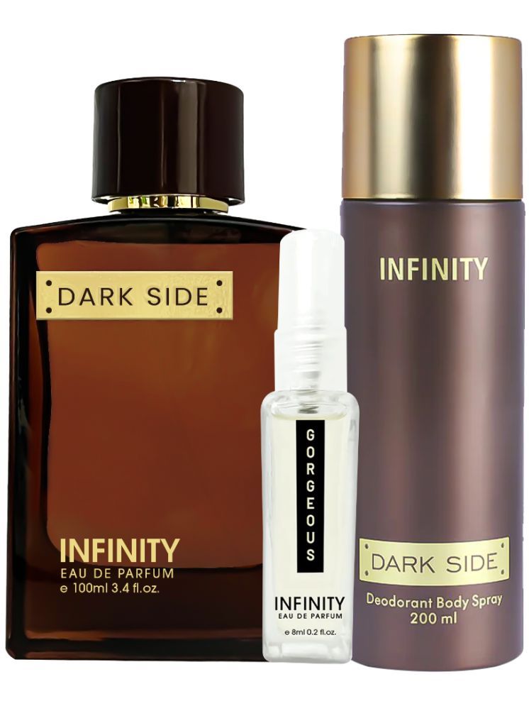     			Infinity Dark Side EDP Perfume 100ml,Dark Side Deo 200ml,Gorgeous Pocket Perfume 8ml Pack of 3