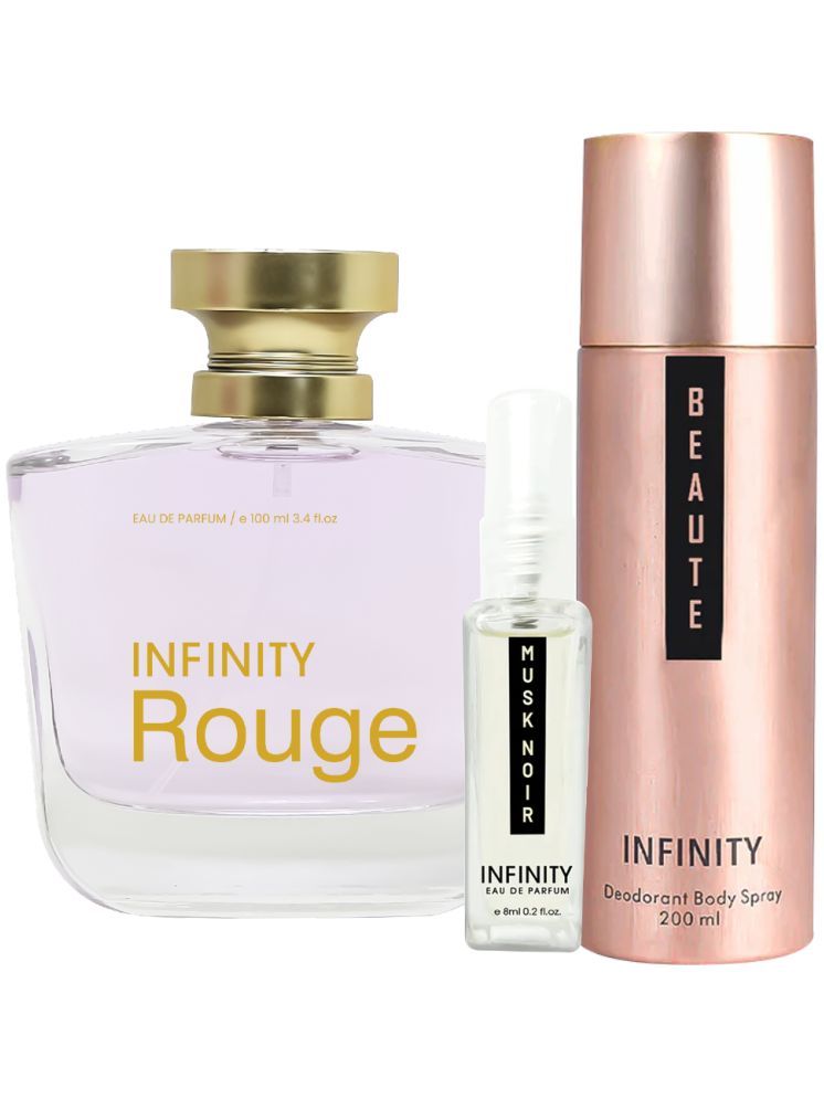     			Infinity Rouge EDP Perfume 100ml, Beaute Deodorant 200ml, Musk Noir Pocket Perfume 8ml Pack of 3