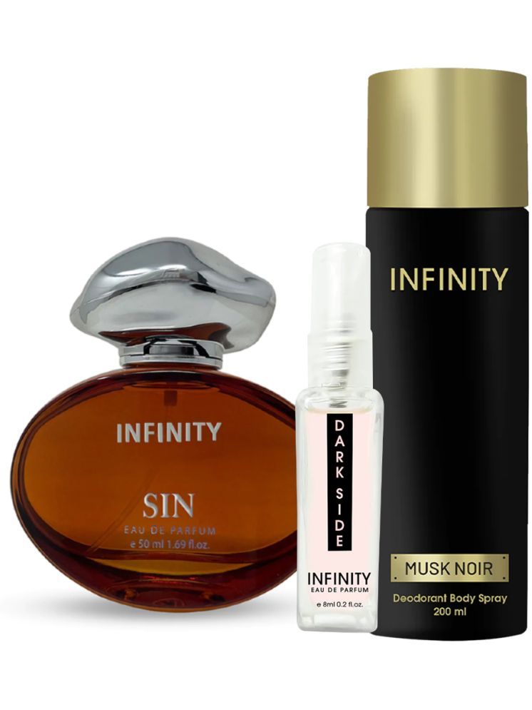     			Infinity Sin EDP Perfume 50ml, Musk Noir Deodorant 200ml, Dark Side Pocket Perfume 8ml Pack of 3