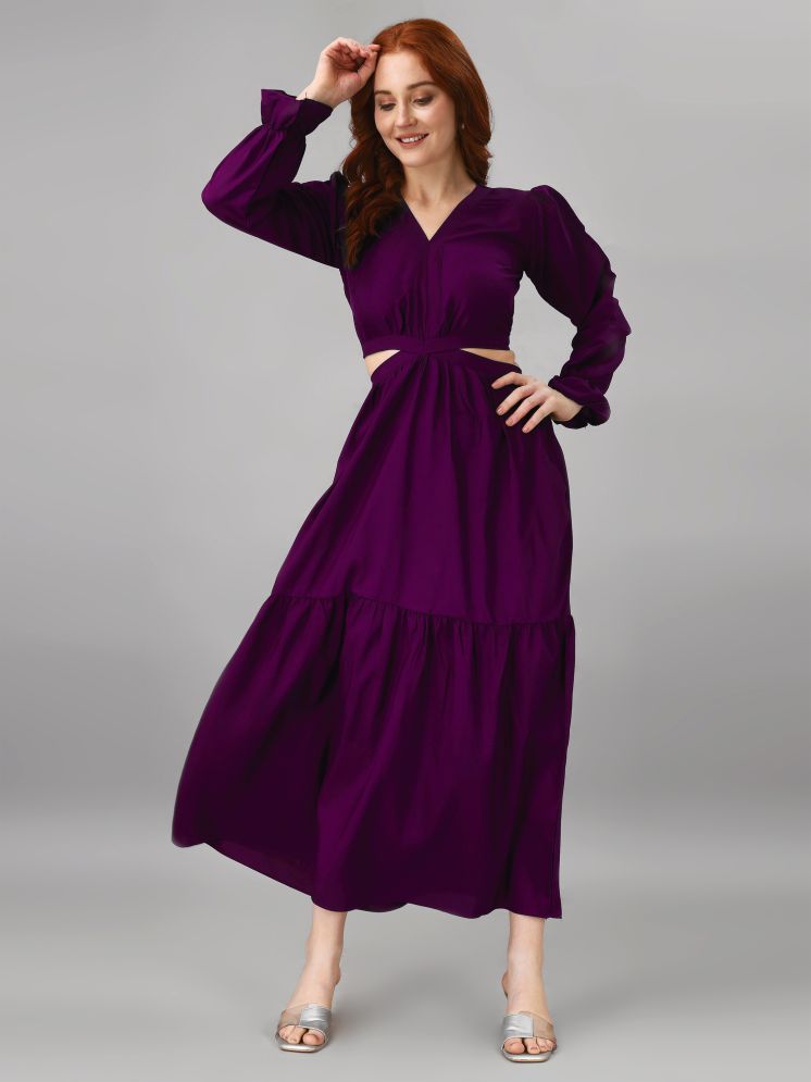     			JASH CREATION Polyester Solid Ankle Length Women's Cut Out Dress - Purple ( Pack of 1 )