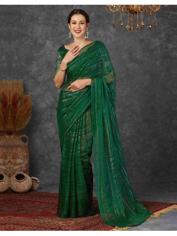     			Nandini Creation Georgette Striped Saree With Blouse Piece - Green ( Pack of 1 )