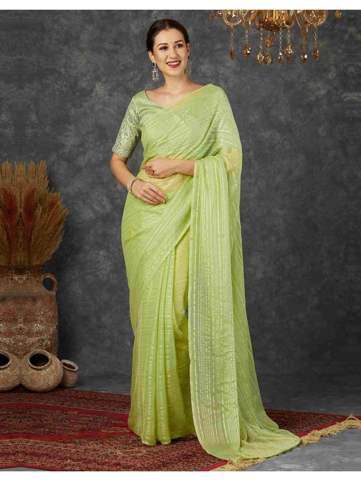     			Nandini Creation Georgette Striped Saree With Blouse Piece - Light Green ( Pack of 1 )