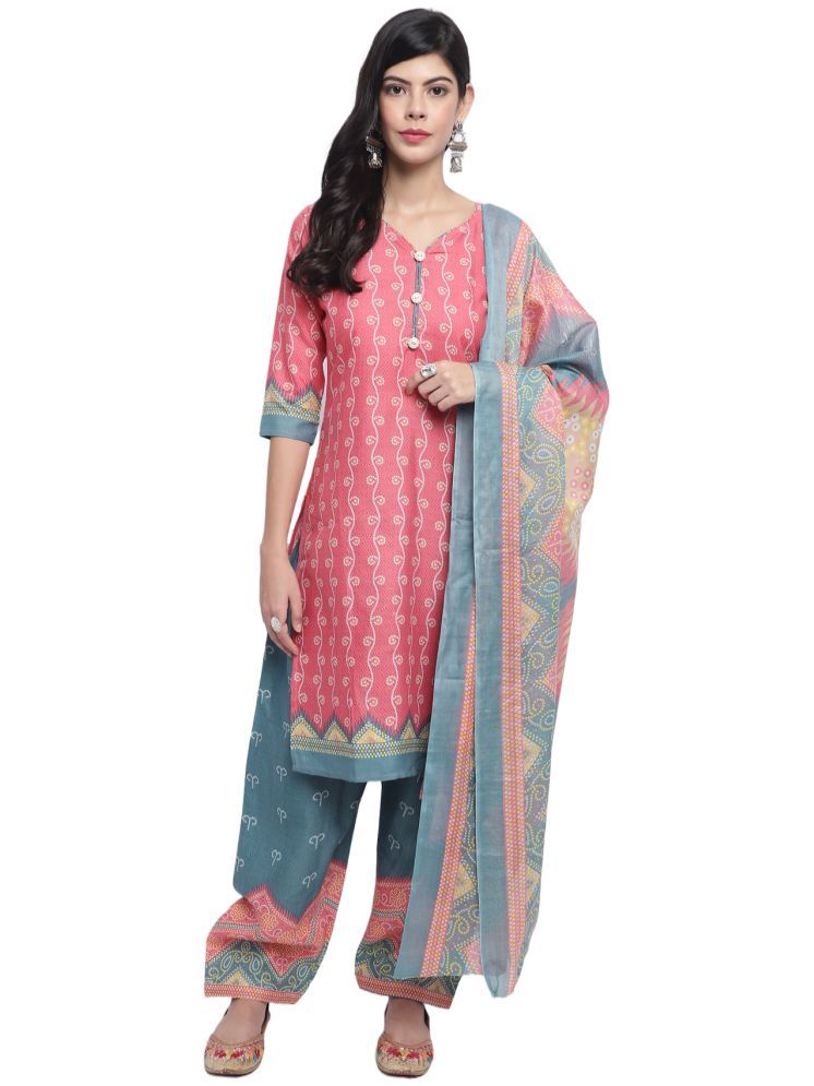     			Rajnandini Cotton Blend Printed Kurti With Patiala Women's Stitched Salwar Suit - Peach ( Pack of 1 )