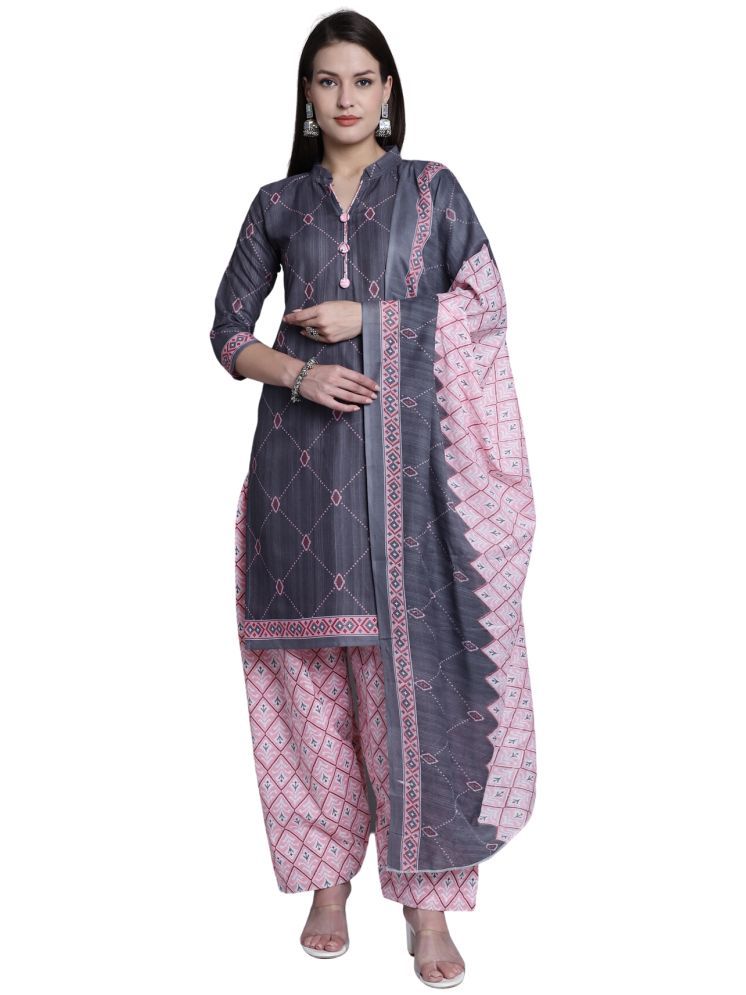     			Rajnandini Cotton Blend Printed Kurti With Patiala Women's Stitched Salwar Suit - Grey ( Pack of 1 )