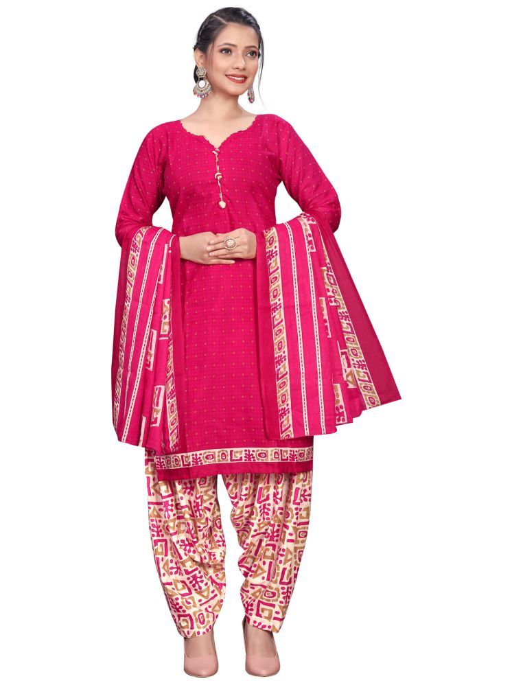     			Rajnandini Cotton Blend Printed Kurti With Patiala Women's Stitched Salwar Suit - Pink ( Pack of 1 )