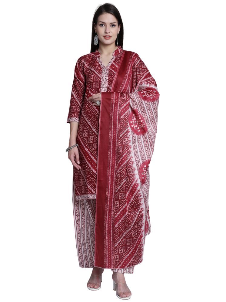     			Rajnandini Cotton Blend Printed Kurti With Patiala Women's Stitched Salwar Suit - Maroon ( Pack of 1 )