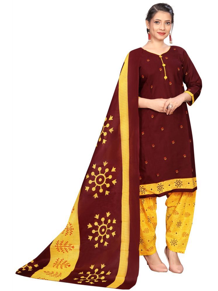     			Rajnandini Cotton Blend Printed Kurti With Patiala Women's Stitched Salwar Suit - Maroon ( Pack of 1 )