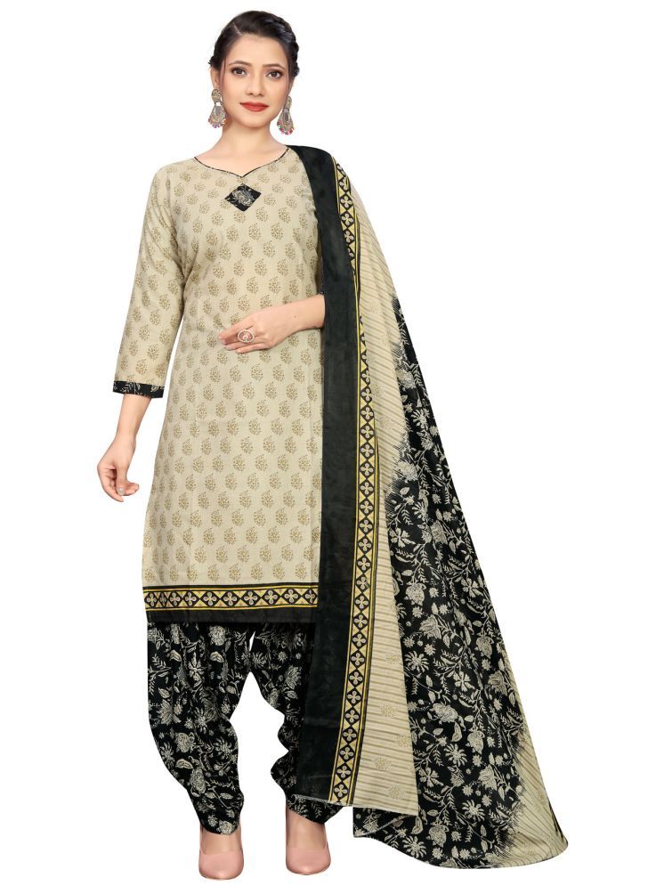     			Rajnandini Cotton Blend Printed Kurti With Patiala Women's Stitched Salwar Suit - Beige ( Pack of 1 )