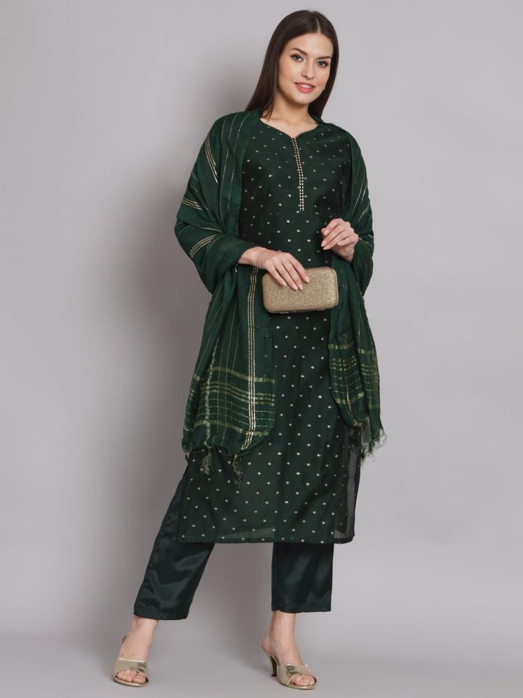     			VredeVogel Chanderi Self Design Kurti With Pants Women's Stitched Salwar Suit - Green ( Pack of 1 )