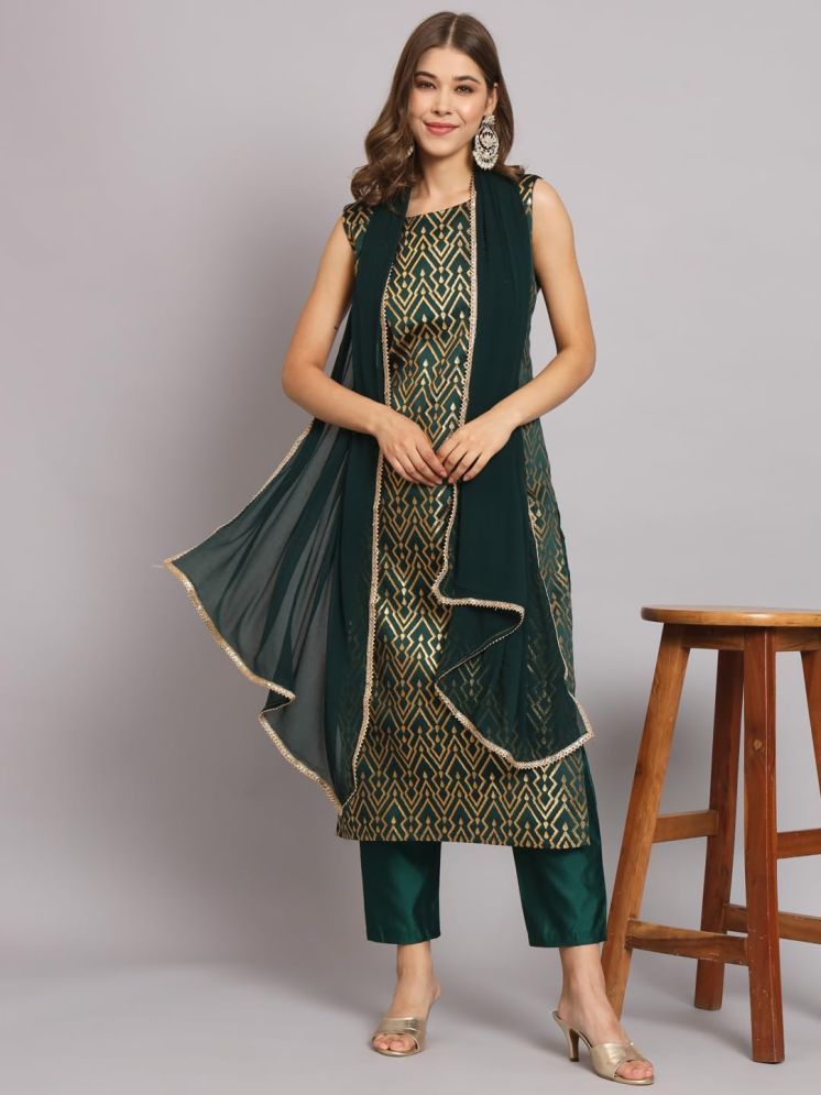     			VredeVogel Cotton Silk Self Design Kurti With Pants Women's Stitched Salwar Suit - Green ( Pack of 1 )