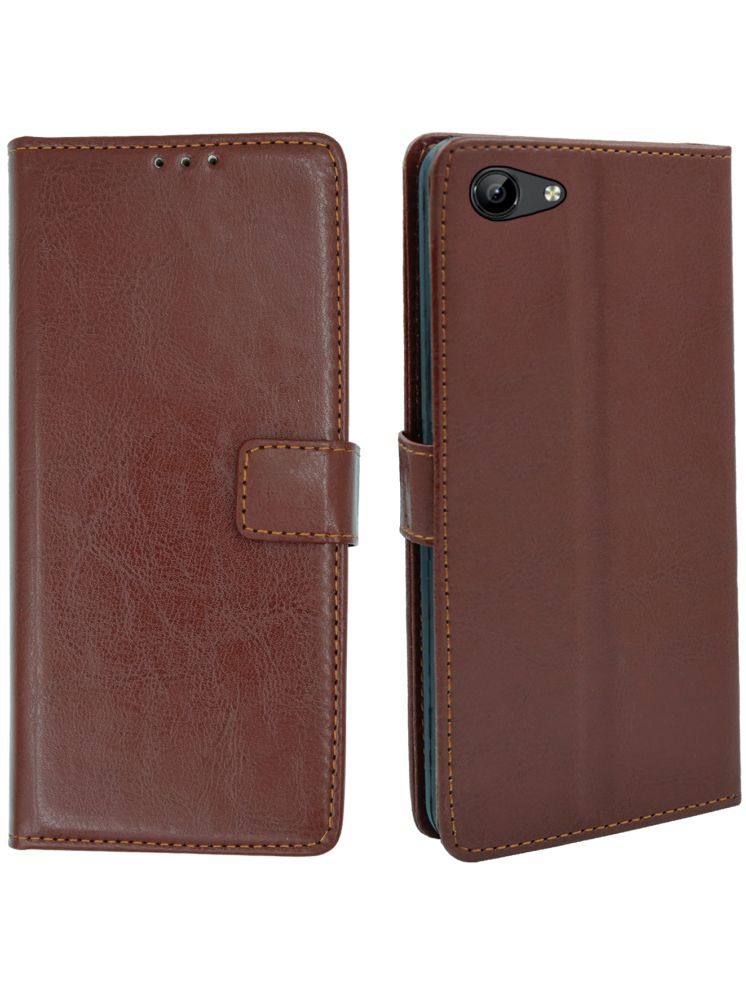     			flip flow Brown Flip Cover Artificial Leather Compatible For Vivo Y71 ( Pack of 1 )