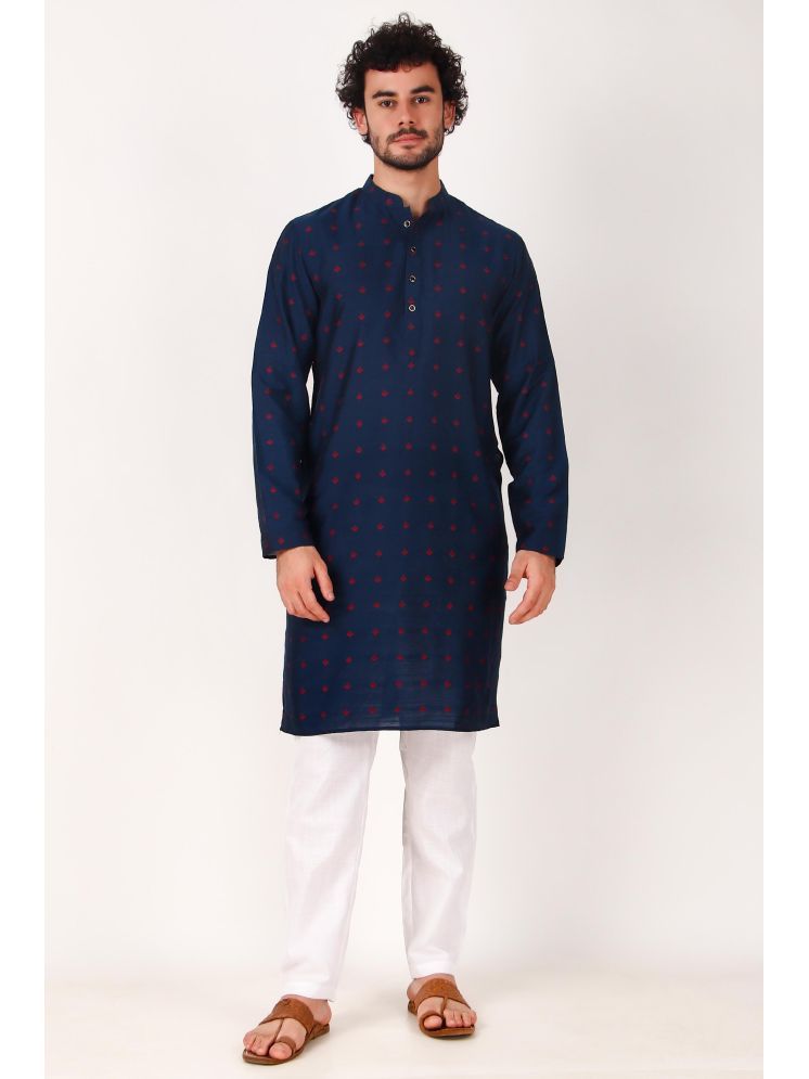     			koshin Navy Blue Silk Men's Regular Kurta ( Pack of 1 )