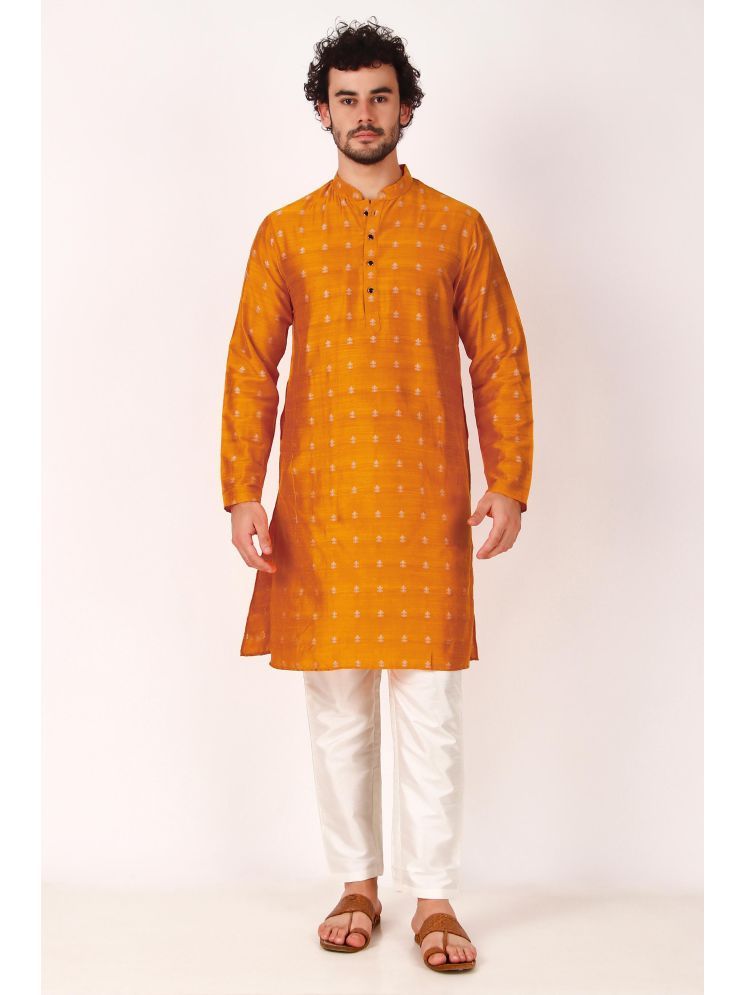     			koshin Orange Silk Men's Regular Kurta ( Pack of 1 )