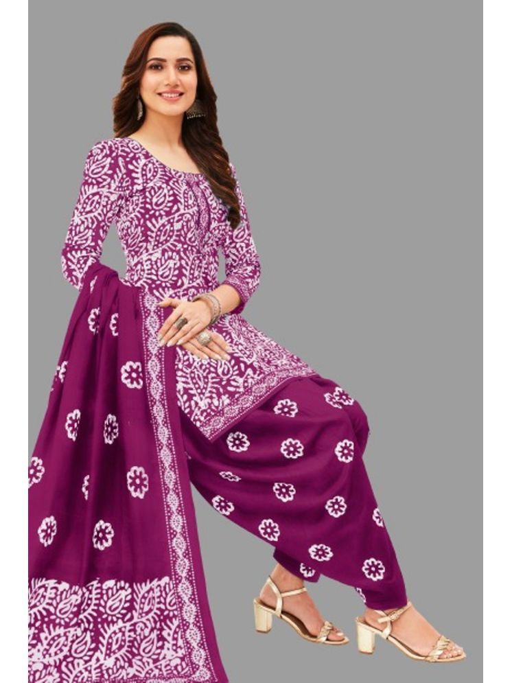     			shree jeenmata collection Unstitched Cotton Printed Dress Material - Purple ( Pack of 1 )