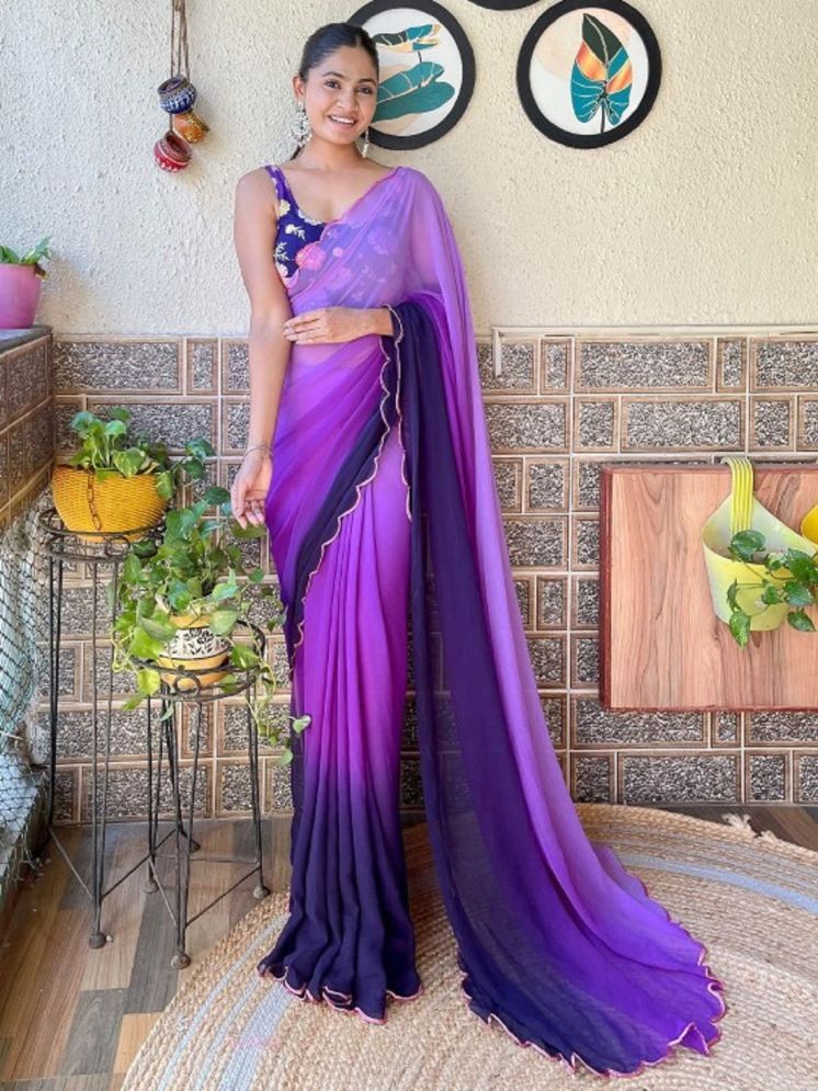     			A TO Z CART Georgette Solid Saree With Blouse Piece - Purple ( Pack of 1 )