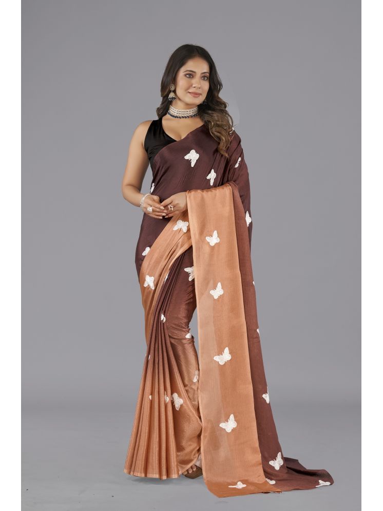     			Aika Chiffon Embroidered Saree With Blouse Piece - Brown ( Pack of 1 )