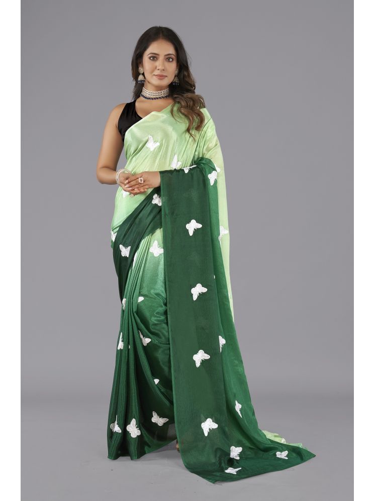     			Aika Chiffon Embroidered Saree With Blouse Piece - Green ( Pack of 1 )