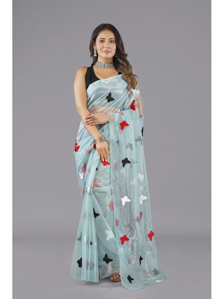     			Apnisha Net Embroidered Saree With Blouse Piece - Teal ( Pack of 1 )