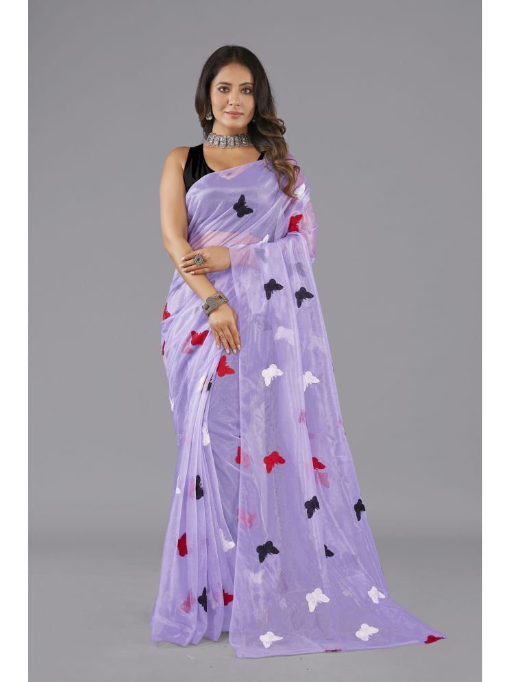     			Apnisha Net Embroidered Saree With Blouse Piece - Lavender ( Pack of 1 )