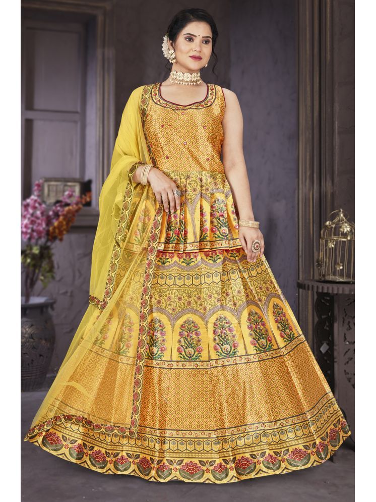     			ETHNIC TREE Yellow Silk A-line Stitched Lehenga Single