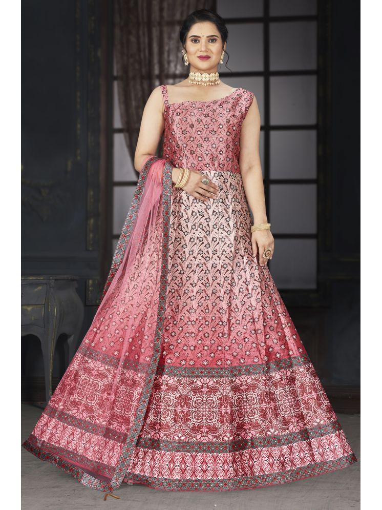     			ETHNICTREE Pink Flared Silk Women's Stitched Ethnic Gown ( Pack of 1 )