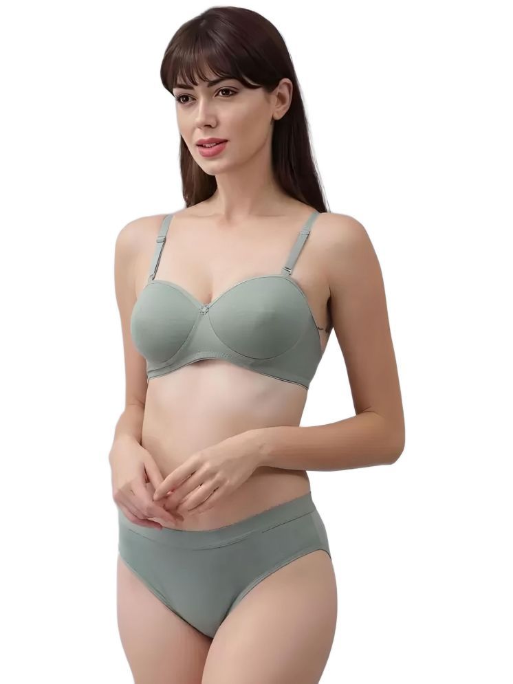     			FVCO Green Padded Bra Cotton Blend Women's Bra & Panty Set ( Pack of 1 )