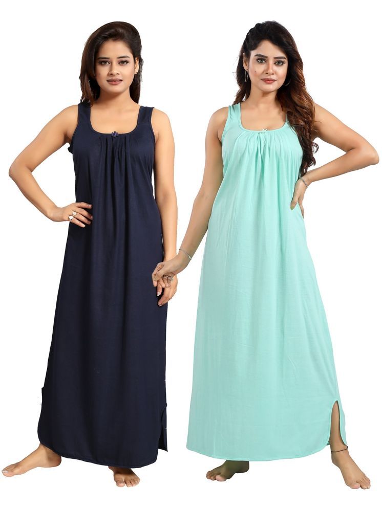     			INNER BEATS Multicolor Cotton Blend Women's Nightwear Night Dress ( Pack of 2 )