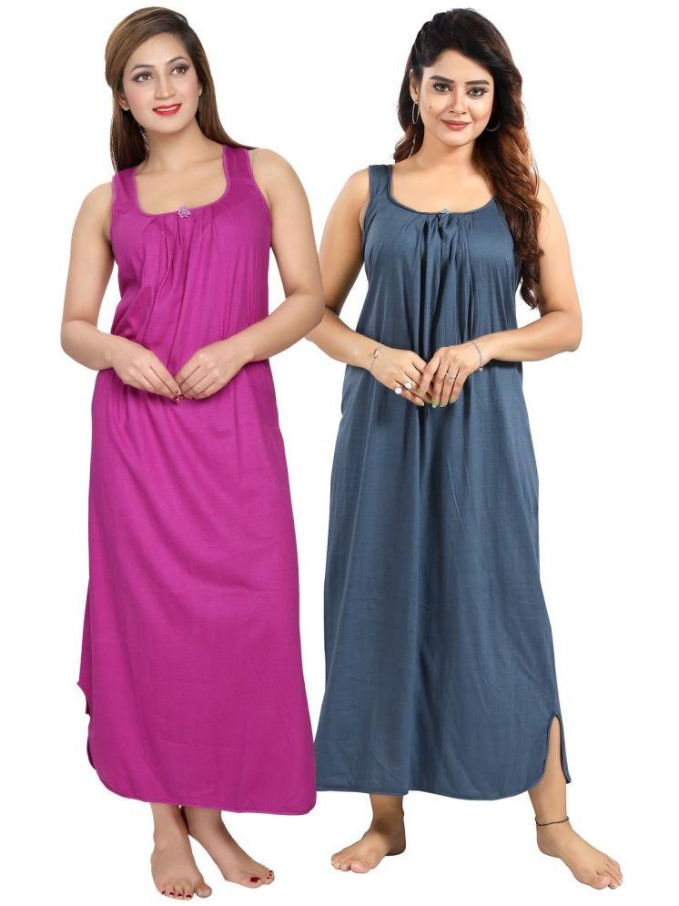     			INNER BEATS Multicolor Cotton Blend Women's Nightwear Nighty & Night Gowns ( Pack of 2 )