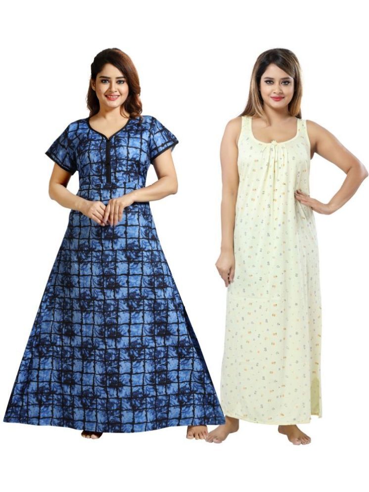     			INNER BEATS Multicolor Cotton Blend Women's Nightwear Nighty & Night Gowns ( Pack of 2 )